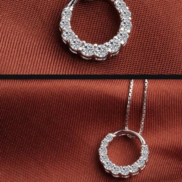 NEW 925 Sterling Silver Diamond Circle Necklace Q - Picture 6 of 8